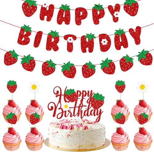 Erdbeere Geburtstag Party Dekorationen Set - Glitzer Rot Happy Birthday Banner Wimpelkette Girlande Kuchen Topper für Baby Shower Kinder Geburtstag Party Supplies Erdbeere Geburtstag Party Dekorationen Set - Glitzer Rot Happy Birthday Banner Wimpelkette Girlande Kuchen Topper für Baby Shower Kinder Geburtstag Party Supplies von Werwing