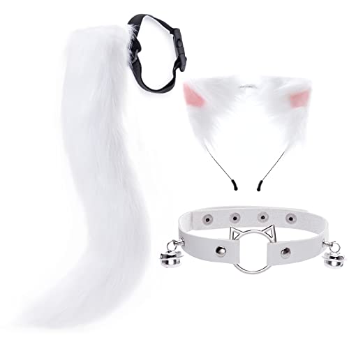 Fuchs-Kunstfellschwanz Katzenohren Stirnband Halloween Party Kostüm Hals Choker Cosplay Set für Frauen Fuchs-Kunstfellschwanz Katzenohren Stirnband Halloween Party Kostüm Hals Choker Cosplay Set für Frauen von Werwing