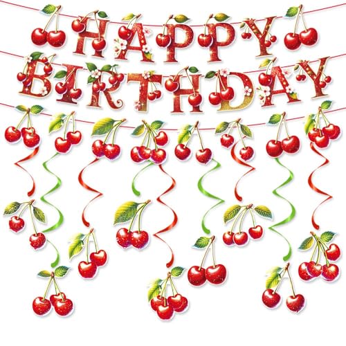 Komplettes Kirsch-Themenparty-Dekorationsset mit "Happy Birthday"-Bannern und Hängespiralen – ideal für Prinzessinnen-Geburtstagsfeiern Komplettes Kirsch-Themenparty-Dekorationsset mit "Happy Birthday"-Bannern und Hängespiralen – ideal für Prinzessinnen-Geburtstagsfeiern von Werwing