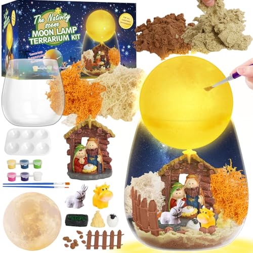 Krippen-Terrarium-Bastelset, DIY-Weihnachts-Nachtlicht mit LED-Mondlampe, kreatives Kunstspielzeug für Kinder im Alter von 5–12 Jahren, religiöses Feiertags- und Geburtstagsgeschenk für Jungen und Krippen-Terrarium-Bastelset, DIY-Weihnachts-Nachtlicht mit LED-Mondlampe, kreatives Kunstspielzeug für Kinder im Alter von 5–12 Jahren, religiöses Feiertags- und Geburtstagsgeschenk für Jungen und von Werwing