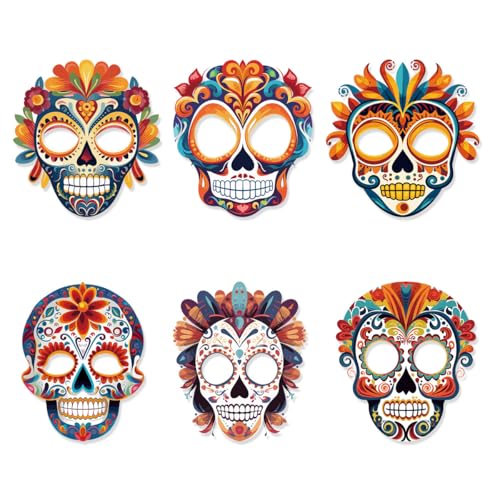 Werwing Kinder Totenkopf Party Masken (6 Stück) - Kinder Halloween Cosplay Requisiten Festival Party Dekor & Kostüm Masken von Werwing