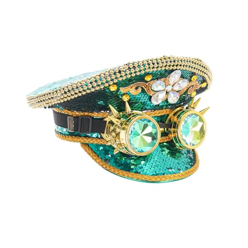 Werwing Music Festival – Fertiger Pailletten-Militär-Kapitän Zylinder mit Brille, ideal für Erwachsene, Steampunk – Themenveranstaltungen von Werwing