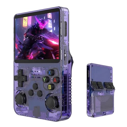 Werwing R36S Retro-Spielekonsole, 8,9 cm (3,5 Zoll) IPS-Bildschirm, 64 GB TF-Karte mit über 10.000 vorinstallierten Spielen, Linux OS, Handheld-Spielgerät (lila) von Werwing