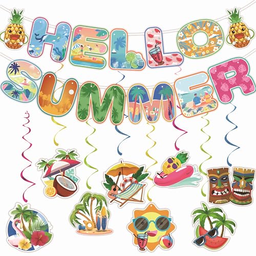 Werwing Summer Beach Party Spiral Hangers & Banner Set: Tropical Luau Decor with Ocean Motifs (1 Pack) von Werwing