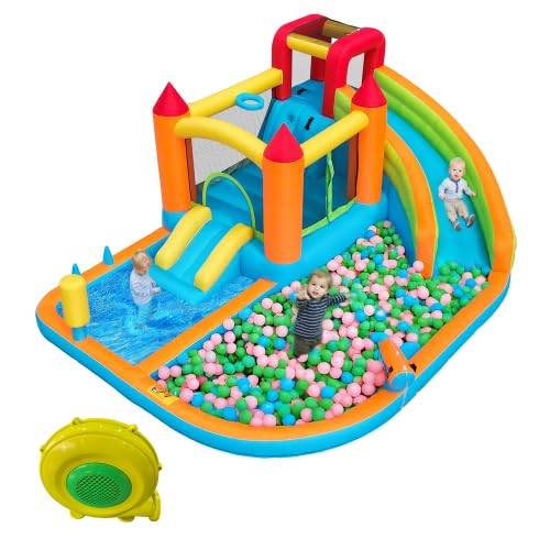 Multifunktionale Hüpfburg Mit Wasserrutsche, Wasserrutsche, Trampolin, Basketballständer Und Wasserpistole, Zwei Poolbereichen, Einer Großen Und Einer Kleinen Rutsche Für Kinder Zum Spielen Multifunktionale Hüpfburg Mit Wasserrutsche, Wasserrutsche, Trampolin, Basketballständer Und Wasserpistole, Zwei Poolbereichen, Einer Großen Und Einer Kleinen Rutsche Für Kinder Zum Spielen von Weskjer