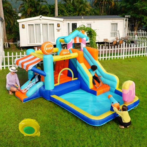 Wasser-Hüpfburg Mit Gebläse, multifunktionaler Outdoor-Wasserpark Trampolin, Wasserrutsche, kleine Rutsche, Springbrunnen, Wasserpistolen, Ladenmarkise, inklusive 450W-Gebläse Wasser-Hüpfburg Mit Gebläse, multifunktionaler Outdoor-Wasserpark Trampolin, Wasserrutsche, kleine Rutsche, Springbrunnen, Wasserpistolen, Ladenmarkise, inklusive 450W-Gebläse von Weskjer
