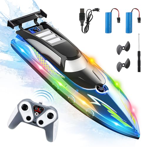 Ferngesteuertes Boot, 2.4 GHz wasserdichtes Hochgeschwindigkeitsboot mit 2 wiederaufladbaren Batterien LED Licht kabelloses elektrisches Schiff Rennboot für Kinder Erwachsene Kinder Außenpool (Blue) von Weslery