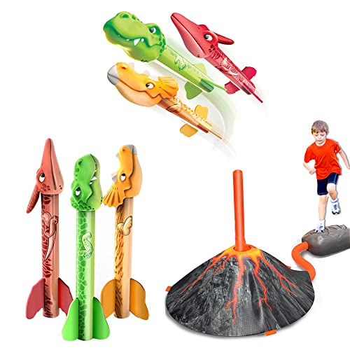 Spielzeug Rakete Luftdruck Outdoor Spiele für Kinder Kinderspielzeug Raketen Luftdruck Gartenspiele mit 3 Dino Rakete von Westhood