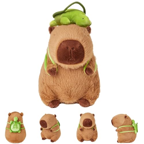 Wetoothi Capybara Plüschtier,35cm Capybara Plushie Puppen Kuscheltier,Niedlicher Kuscheltier Capybara mit Schildkrötenrucksack,Capybara Geschenke Meerschweinchen Spielzeug Kinder von Wetoothi