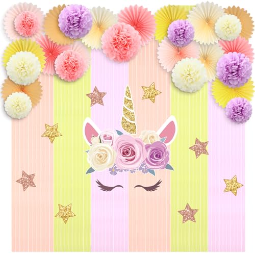 Weysat Einhorn-Regenbogen-Geburtstagsparty-Dekorationen, Papierblumen, Pompons, bunte Papierfächer, gerüschte Luftschlangen, Hintergrundbanner für Mädchen, Einhorn-Geburtstagsparty-Dekorationen Weysat Einhorn-Regenbogen-Geburtstagsparty-Dekorationen, Papierblumen, Pompons, bunte Papierfächer, gerüschte Luftschlangen, Hintergrundbanner für Mädchen, Einhorn-Geburtstagsparty-Dekorationen von Weysat