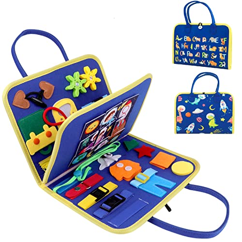 Activity Board für Kleinkinder, Busy Board Filz Montessori Spielzeug, Baby Pädagogisches Sensorik Lernspielzeug ab 1-4 Jahre, Motorikbrett zum Erlernen Grundlegender Lebenskompetenzen (Blau) von Weysoo