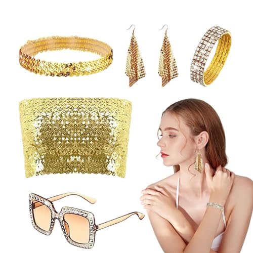 Wezalget 70er Jahre Disco Accessoires Vintage Frauen Zubehör Glitzer Kostüm Zubehör für Festival Feier Bühne Wezalget 70er Jahre Disco Accessoires Vintage Frauen Zubehör Glitzer Kostüm Zubehör für Festival Feier Bühne von Wezalget