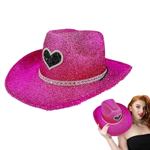 Wezalget Cowgirl-Hut Glitzer | Western Sparkly Disco Cowboyhut Kostüm Zubehör Cosplay Requisiten für Halloween Geburtstagsfeier von Wezalget