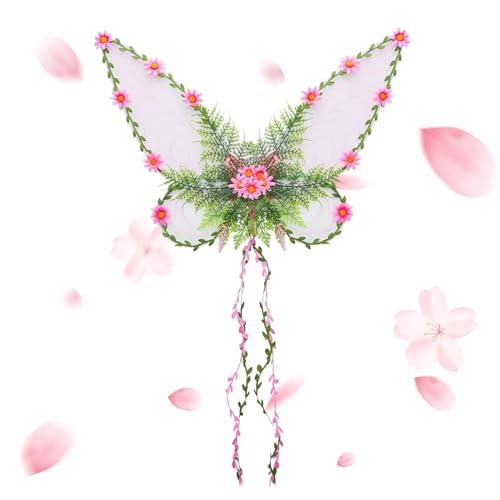Wezalget Erwachsene Elfenflügel,Elfenkostüm Mit Ranken | Festzubehör Für Bühnenauftritte Party Weihnachten Halloween Karneval Makeup von Wezalget