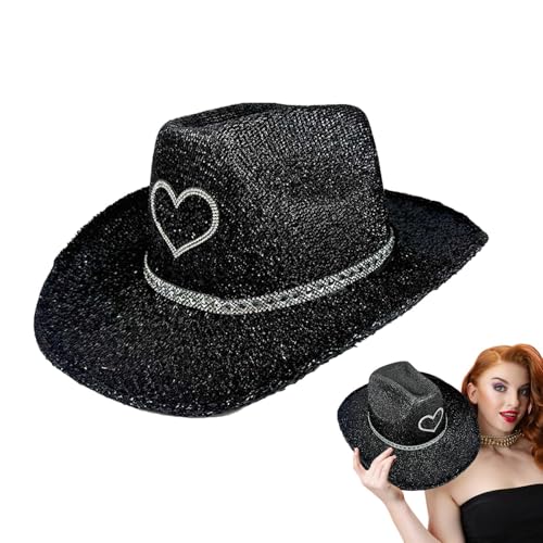 Wezalget Glitzernder Cowboyhut | Westernhut mit breiter Krempe, Cowgirl-Hut, Disco – Kostümzubehör, Party-Kopfbedeckung, Cosplay-Requisiten für Männer und Frauen von Wezalget