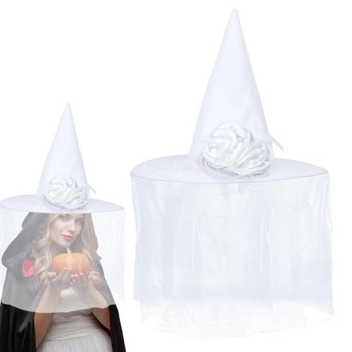 Wezalget Hexenhut, Weißer Hexenhut, Verkleidungszubehör Mit Schleier Und Blume Für Kostümpartys Cosplay Familienfeste Theateraufführungen Wezalget Hexenhut, Weißer Hexenhut, Verkleidungszubehör Mit Schleier Und Blume Für Kostümpartys Cosplay Familienfeste Theateraufführungen von Wezalget