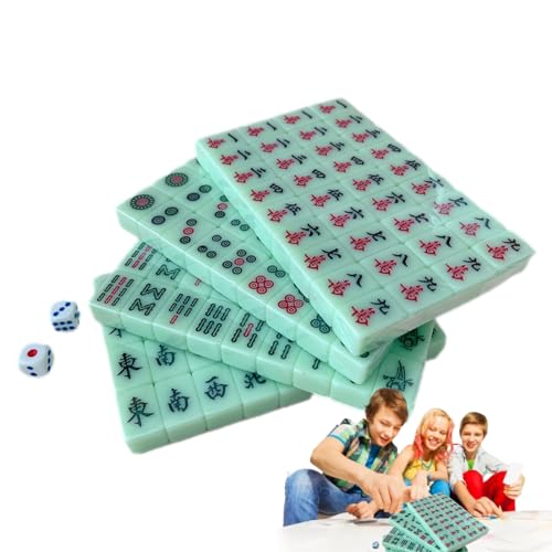 Wezalget Mahjong-Spielset, Reise-Mahjong | Tragbare, leichte Mahjong-Sets mit klarer Gravur - Mini 144 Stück/Set Reisezubehör für Ausflüge, Häuser, Schlafsäle von Wezalget