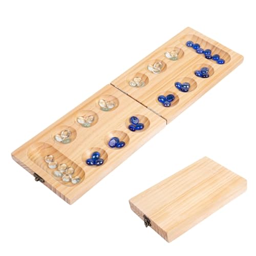 Wezalget Mancala Brettspiel | Faltbares Mancala-Holzbrettspiel Brettspiel für Familien mit Schnallenverschluss mit 48 Glasperlen - Lernstrategie-Brettspiel für Kinder und Erwachsene von Wezalget