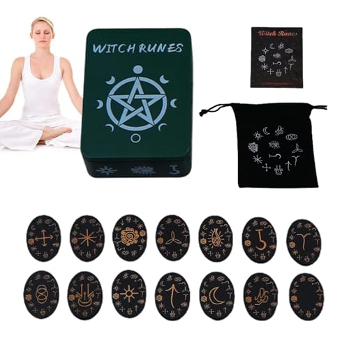 Wezalget Runenstein Set Hexenrunen Kit - 14-teiliges Runenstein-Set aus | Set mit Anleitung zur mystischen Wahrsagung, komplettes Hexenrunen-Set zum Üben von Wezalget
