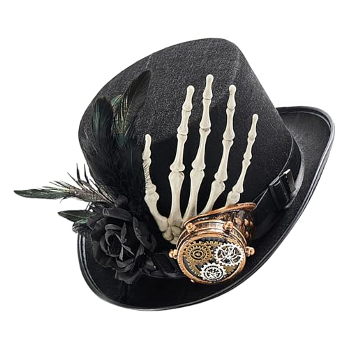 Wezalget Schwarzer Steampunk-Hut, Skelett-Hand, Steampunk-Hut, Gothic-Cosplay-Kostüme, Uni-Kostüme für Partys, Festivals von Wezalget