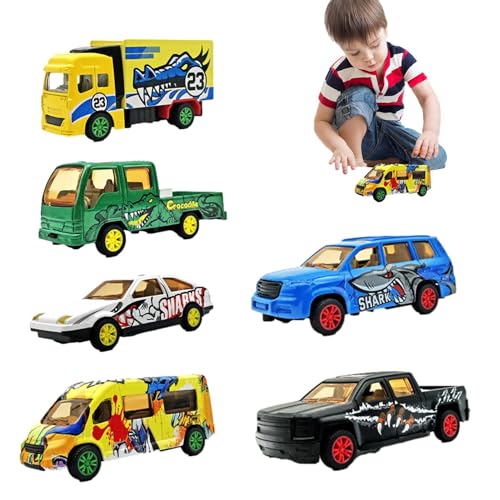 Wezalget Spielzeugautos zum Zurückziehen,Autos zum Zurückziehen,1:64 Legierungs-Spielzeugautos zum Zurückziehen für Kinder - 6-teiliges multifunktionales Rennauto mit Graffiti für Kinder, Jungen und von Wezalget