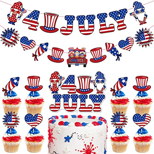 Wezalget Wimpelkette mit amerikanischer Flagge, Banner und Topper für den 4. Juli - Vereinigte Staaten Cupcake Topper Stick Flags Banner,USA-Cupcake-Topper mit Flaggen, Banner, 4. Juli von Wezalget