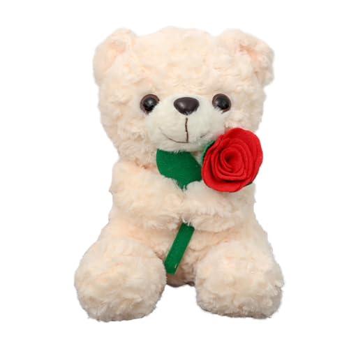 Wgxzyq Teddybär Stofftier mit Rose, Sof Gefüllter Teddybär Plüschtier, Geschenke für Kinder (Weiß mit Rose) von Wgxzyq