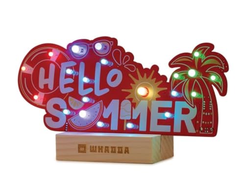 Whadda Lötbausatz, XL-Platine, Hello Summer, mit Holzhalter, Bildungs- und kreatives Mint-Bausatz von Whadda