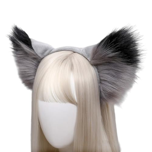 Plüsch Fuchsohren Haarreif,Tierohren Haarbänder Haarschmuck,Niedliche Kopfbedeckung Cosplay Kleidung,Halloween Kostüm,Haar-Accessoires für Cosplay Party Mottoparty Weihnachtsfeier,Grau Schwarz von Whakano