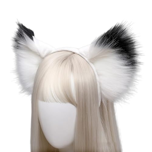 Plüsch Fuchsohren Haarreif,Tierohren Haarbänder Haarschmuck,Niedliche Kopfbedeckung Cosplay Kleidung,Halloween Kostüm,Haar-Accessoires für Cosplay Party Mottoparty Weihnachtsfeier,Weiß Schwarz von Whakano