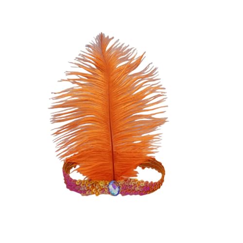 Whakano 2 Stück Glänzend 1920er Jahre Feder Stirnband mit Pailletten,Vintage Feder Kristall Kopfschmuck,Gatsby Kostüm Accessoires,für Frauen Mädchen Karneval Fasching Kostüm Theme Party,Orange Rot von Whakano
