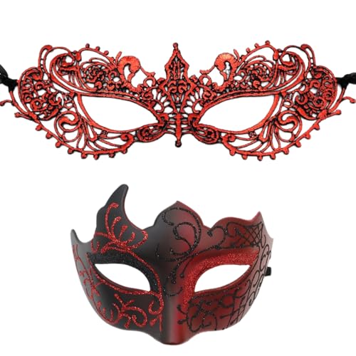 Whakano 2 Stück Venezianische Masken für Paar,Spitze Maske für Damen,Maskerade Herren,Augenmaske Halbes Gesicht Maske für Halloween Karneval Abendkleid Tanz Maskenball Party Cosplay,Schwarz Dunkelrot Whakano 2 Stück Venezianische Masken für Paar,Spitze Maske für Damen,Maskerade Herren,Augenmaske Halbes Gesicht Maske für Halloween Karneval Abendkleid Tanz Maskenball Party Cosplay,Schwarz Dunkelrot von Whakano
