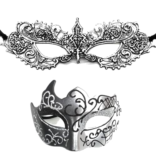 Whakano 2 Stück Venezianische Masken für Paar,Spitze Maske für Damen,Maskerade Herren,Augenmaske Halbes Gesicht Maske für Halloween Karneval Abendkleid Tanz Maskenball Party Cosplay,Schwarz Silber Whakano 2 Stück Venezianische Masken für Paar,Spitze Maske für Damen,Maskerade Herren,Augenmaske Halbes Gesicht Maske für Halloween Karneval Abendkleid Tanz Maskenball Party Cosplay,Schwarz Silber von Whakano