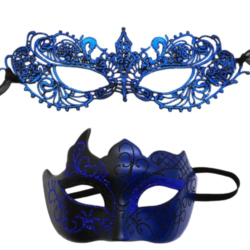 Whakano 2 Stück Venezianische Masken für Paar,Spitze Maske für Damen,Maskerade Herren,Augenmaske Halbes Gesicht Maske für Halloween Karneval Abendkleid Tanz Maskenball Party Cosplay,Schwarz Blau Whakano 2 Stück Venezianische Masken für Paar,Spitze Maske für Damen,Maskerade Herren,Augenmaske Halbes Gesicht Maske für Halloween Karneval Abendkleid Tanz Maskenball Party Cosplay,Schwarz Blau von Whakano
