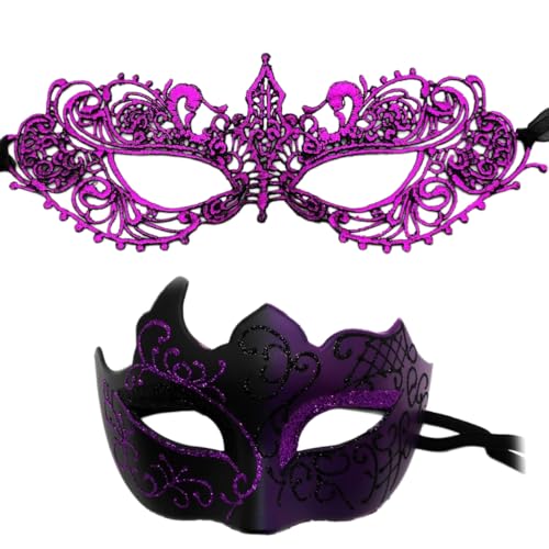Whakano 2 Stück Venezianische Masken für Paar,Spitze Maske für Damen,Maskerade Herren,Augenmaske Halbes Gesicht Maske für Halloween Karneval Abendkleid Tanz Maskenball Party Cosplay,Schwarz Lila Whakano 2 Stück Venezianische Masken für Paar,Spitze Maske für Damen,Maskerade Herren,Augenmaske Halbes Gesicht Maske für Halloween Karneval Abendkleid Tanz Maskenball Party Cosplay,Schwarz Lila von Whakano