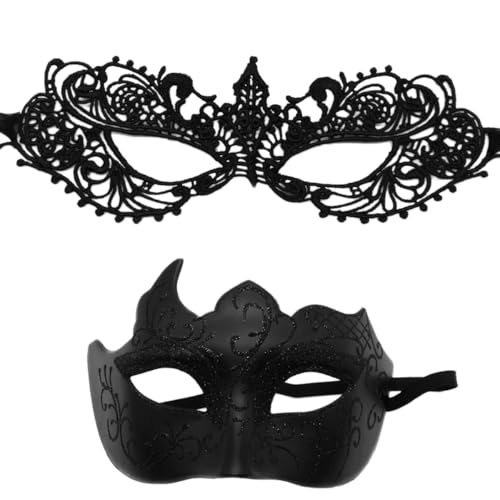 Whakano 2 Stück Venezianische Masken für Paar,Spitze Maske für Damen,Maskerade Herren,Augenmaske Halbes Gesicht Maske für Halloween Karneval Abendkleid Tanz Maskenball Party Cosplay,Schwarz Whakano 2 Stück Venezianische Masken für Paar,Spitze Maske für Damen,Maskerade Herren,Augenmaske Halbes Gesicht Maske für Halloween Karneval Abendkleid Tanz Maskenball Party Cosplay,Schwarz von Whakano