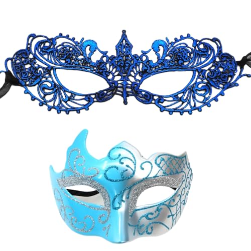 Whakano 2 Stück Venezianische Masken für Paar,Spitze Maske für Damen,Maskerade Herren,Augenmaske Halbes Gesicht Maske für Halloween Karneval Abendkleid Tanz Maskenball Party Cosplay,Silber Blau Whakano 2 Stück Venezianische Masken für Paar,Spitze Maske für Damen,Maskerade Herren,Augenmaske Halbes Gesicht Maske für Halloween Karneval Abendkleid Tanz Maskenball Party Cosplay,Silber Blau von Whakano