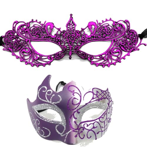Whakano 2 Stück Venezianische Masken für Paar,Spitze Maske für Damen,Maskerade Herren,Augenmaske Halbes Gesicht Maske für Halloween Karneval Abendkleid Tanz Maskenball Party Cosplay,Silber Lila Whakano 2 Stück Venezianische Masken für Paar,Spitze Maske für Damen,Maskerade Herren,Augenmaske Halbes Gesicht Maske für Halloween Karneval Abendkleid Tanz Maskenball Party Cosplay,Silber Lila von Whakano