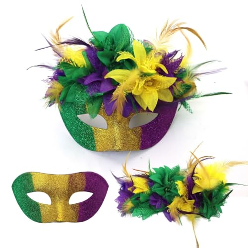 Whakano Brasilianischer Karneval Federmaske,Blumen Maskerade Maske,Halbe Gesichtsmaske,Augenmaske Venezianische Maske für Halloween Karneval Abendkleid Tanz Maskenball Kostüm Party Cosplay,F von Whakano