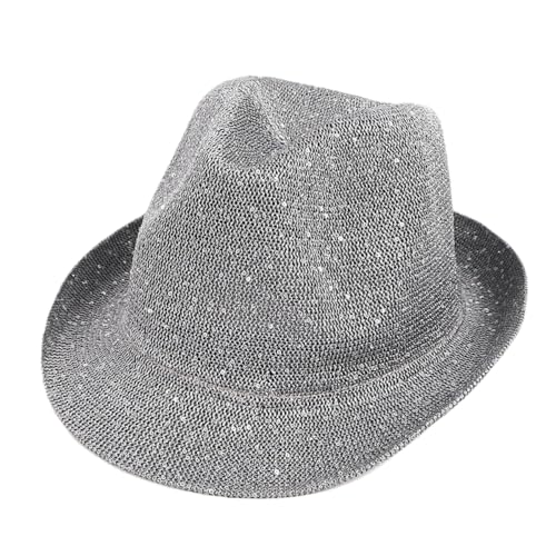 Whakano Pailletten Hut Herren & Damen,Glitzernde Jazzhut,Glitzer Partyhüte Kopfbedeckung,Faltbar Cowboymütze UV-Schutz,Kostümzubehör,Mütze für Bühnenauftritte Karneval Partys Mottoparty,Grau von Whakano