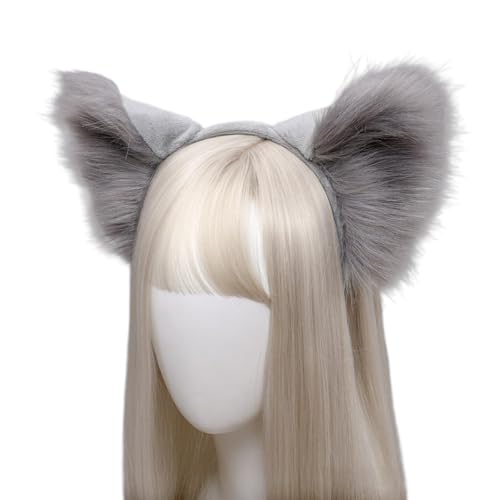 Whakano Plüsch Fuchsohren Haarreif,Tierohren Haarbänder Haarschmuck,Niedliche Kopfbedeckung Cosplay Kleidung,Halloween Kostüm,Haar-Accessoires für Cosplay Party Mottoparty Weihnachtsfeier,Grau von Whakano