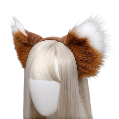 Whakano Plüsch Fuchsohren Haarreif,Tierohren Haarbänder Haarschmuck,Niedliche Kopfbedeckung Cosplay Kleidung,Halloween Kostüm,Haar-Accessoires für Cosplay Party Mottoparty Weihnachtsfeier,Kamel Weiß von Whakano