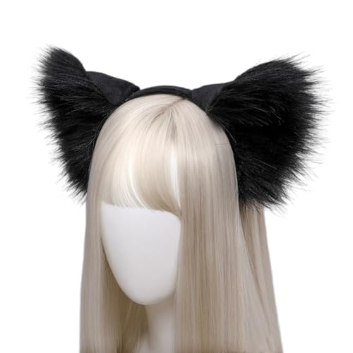 Whakano Plüsch Fuchsohren Haarreif,Tierohren Haarbänder Haarschmuck,Niedliche Kopfbedeckung Cosplay Kleidung,Halloween Kostüm,Haar-Accessoires für Cosplay Party Mottoparty Weihnachtsfeier,Schwarz von Whakano