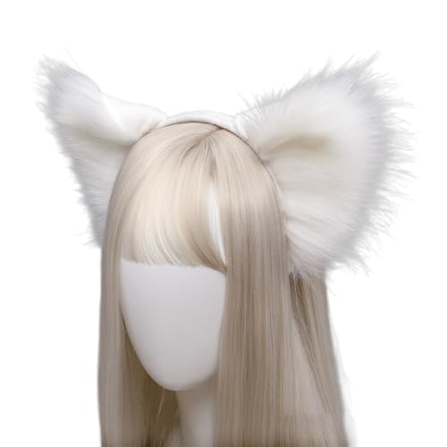 Whakano Plüsch Fuchsohren Haarreif,Tierohren Haarbänder Haarschmuck,Niedliche Kopfbedeckung Cosplay Kleidung,Halloween Kostüm,Haar-Accessoires für Cosplay Party Mottoparty Weihnachtsfeier,Weiß von Whakano