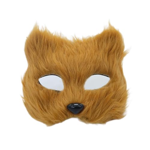 Whakano Plüschmaske Maskerade Tiermasken,Therian Katzenmaske für Damen Herren,Maskenmaske Halbes Gesicht Maske für Halloween Karneval Abendkleid Tanz Maskenball Party Cosplay,Gelb von Whakano