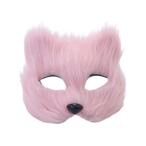 Whakano Plüschmaske Maskerade Tiermasken,Therian Katzenmaske für Damen Herren,Maskenmaske Halbes Gesicht Maske für Halloween Karneval Abendkleid Tanz Maskenball Party Cosplay,Rosa von Whakano