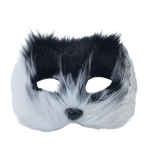 Whakano Plüschmaske Maskerade Tiermasken,Therian Katzenmaske für Damen Herren,Maskenmaske Halbes Gesicht Maske für Halloween Karneval Abendkleid Tanz Maskenball Party Cosplay,Schwarz Weiß von Whakano