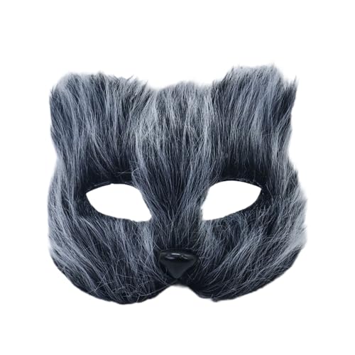 Whakano Plüschmaske Maskerade Tiermasken,Therian Katzenmaske für Damen Herren,Maskenmaske Halbes Gesicht Maske für Halloween Karneval Abendkleid Tanz Maskenball Party Cosplay,Schwarz von Whakano