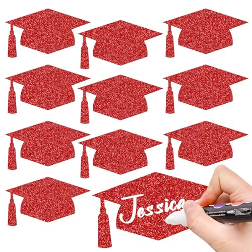 Whaline 50 Stück Abschlusskappen, glitzernd, rot, Abschlusspapierschneiden mit 100 Klebepunkten, Grad Kappe mit Quastenförmigem Konfetti für High School, College, Abschlussfeier, Partyzubehör, 14 cm Whaline 50 Stück Abschlusskappen, glitzernd, rot, Abschlusspapierschneiden mit 100 Klebepunkten, Grad Kappe mit Quastenförmigem Konfetti für High School, College, Abschlussfeier, Partyzubehör, 14 cm von Whaline