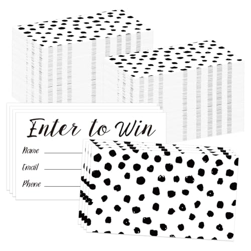 Whaline 600 Stück Enter to Win Karten, 8,9 x 5,1 cm, Weiß / Schwarz, Punkte, Eintrittsformular Tombola, Tickets mit Namen, E-Mail, Telefon für Wettbewerbe, Ballons, Karneval, Auktionen, Preise, von Whaline